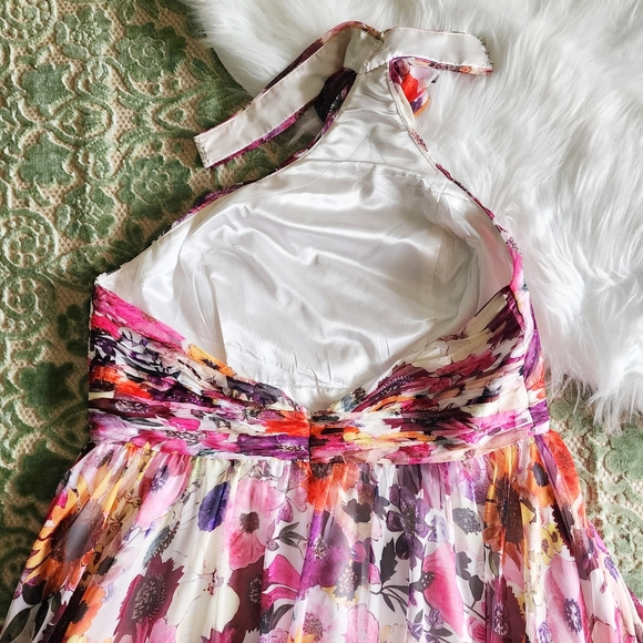 Mac Duggal ASYMMETRICAL RUFFLED HALTER FLORAL GOWN size 14 - Picture 4 of 14
